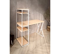 Стол-стеллаж письменный Solarius Loft, 90x60x148 см, с четырьмя полками, без шлифовки и покраски с белым металлическим каркасом и Z-образной ножкой stol-stellaz-4polki-net-9060-Z-white