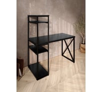 Стол-стеллаж письменный Solarius Loft, 90x60x148 см, с четырьмя полками, цвета черного оникса с черным металлическим каркасом и крестообразной ножкой stol-stellaz-4polki-onix-9060-krest-black