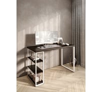 Стол письменный Solarius Loft, 110x60x76.5 см, открытая тумба с тремя полками, компьютерный стол цвета венге с белыми металлическими Лофт ножками stol-tumba-3polki-ven-11060-white