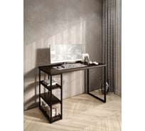 Стол письменный Solarius Loft, 140x60x76.5 см, открытая тумба с тремя полками, компьютерный стол цвета венге с черными металлическими Лофт ножками stol-tumba-3polki-ven-14060-black