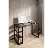 Стол письменный Solarius Loft, 120x60x76.5 см, открытая тумба с тремя полками, компьютерный стол цвета темного дуба с черными металлическими Лофт ножками stol-tumba-3polki-temd-12060-black