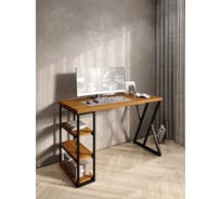 Стол письменный Solarius Loft, 90x60x76.5 см, открытая тумба с тремя полками, компьютерный стол цвета ольхи с черными металлическими Z-образными ножками stol-tumba-3polki-olha-9060-Z-black