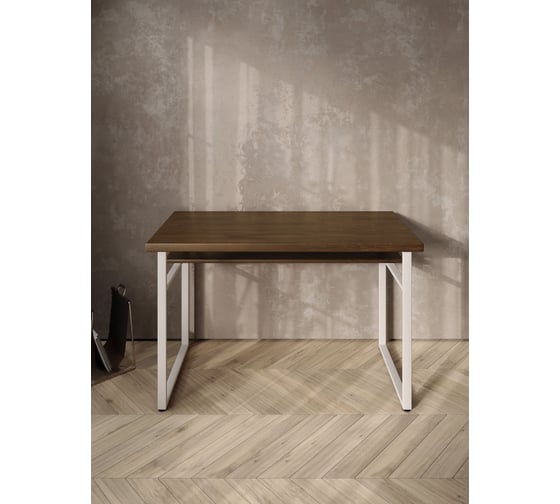 Стол компьютерный Solarius Loft, 130x60 см, с полкой под столешницей, цвета темного дуба с белым металлическим каркасом stol-polka-temd-13060-white
