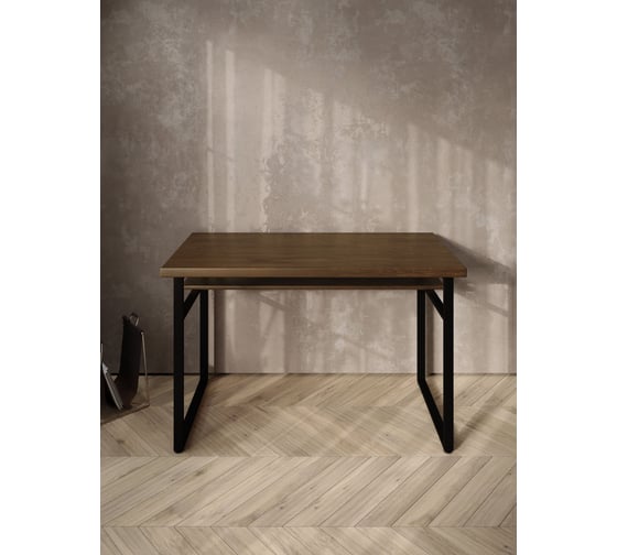 Стол компьютерный Solarius Loft, 130x60 см, с полкой под столешницей, цвета темного дуба с черным металлическим каркасом stol-polka-temd-13060-black