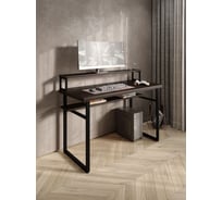 Стол компьютерный Solarius Loft, 90x60 см, с подставкой под монитор и полкой под столешницей, цвета венге с черным металлическим каркасом stol-podstavka-polka-ven-9060-black