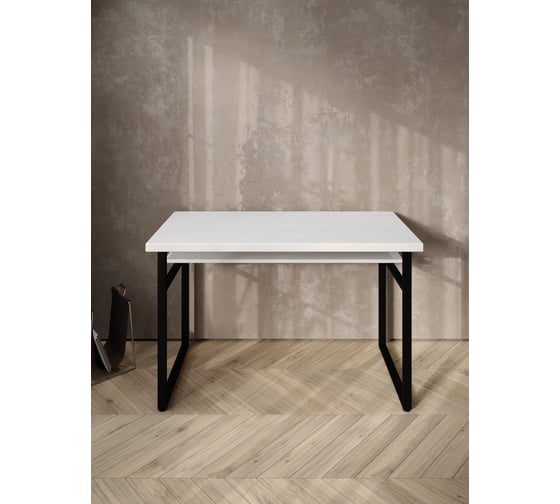 Стол компьютерный Solarius Loft, 130x60 см, с полкой под столешницей, белого цвета с черным металлическим каркасом stol-polka-bel-13060-black