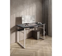 Стол компьютерный Solarius Loft, 140x60 см, с полкой под столешницей, цвета черного оникса с белым металлическим каркасом stol-polka-onix-14060-white