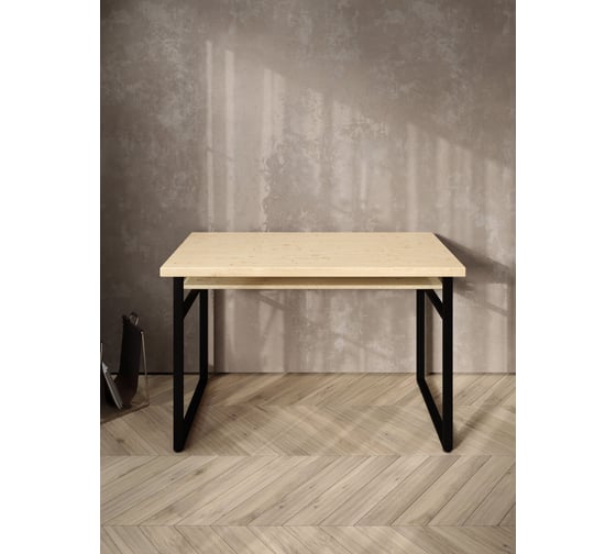 Стол компьютерный Solarius Loft, 130x60 см, с полкой под столешницей, без шлифовки и покраски с черным металлическим каркасом stol-polka-net-13060-black