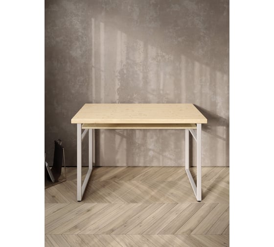 Стол компьютерный Solarius Loft, 140x60 см, с полкой под столешницей, без шлифовки и покраски с белым металлическим каркасом stol-polka-net-14060-white