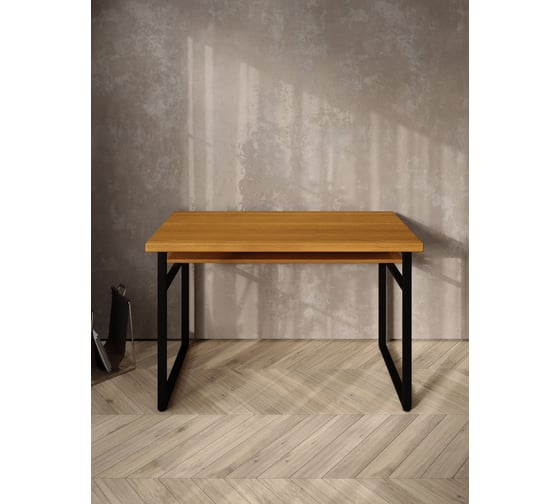Стол компьютерный Solarius Loft, 140x60 см, с полкой под столешницей, цвета ольхи с черным металлическим каркасом stol-polka-olha-14060-black