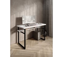 Стол компьютерный Solarius Loft, 140x60 см, с полкой под столешницей, белого цвета с черным металлическим каркасом stol-polka-bel-14060-black