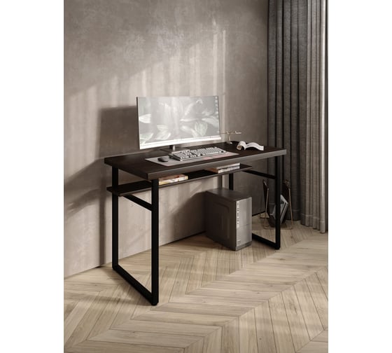 Стол компьютерный Solarius Loft, 140x60 см, с полкой под столешницей, цвета венге с черным металлическим каркасом stol-polka-ven-14060-black