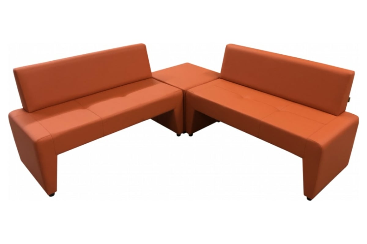 Угловой диван Мягкий офис Ритм четырехместный со столом оранжевый ...