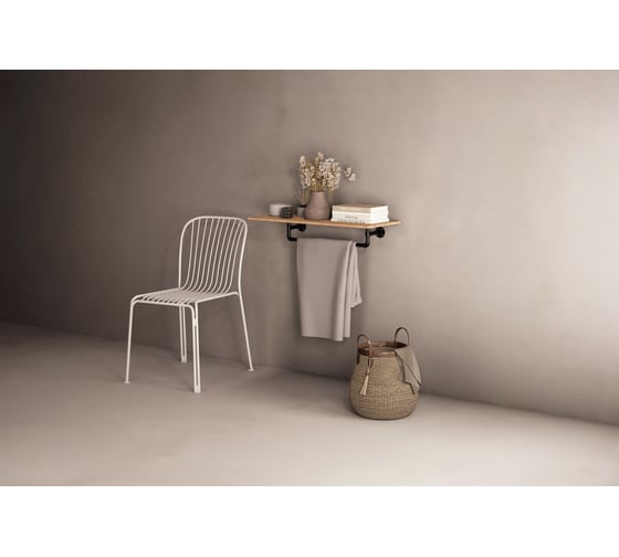 Полка с держателем в стиле Larvij Лофт, 700x145x200 мм, черный / дуб Б PIPE17BL_BO 1