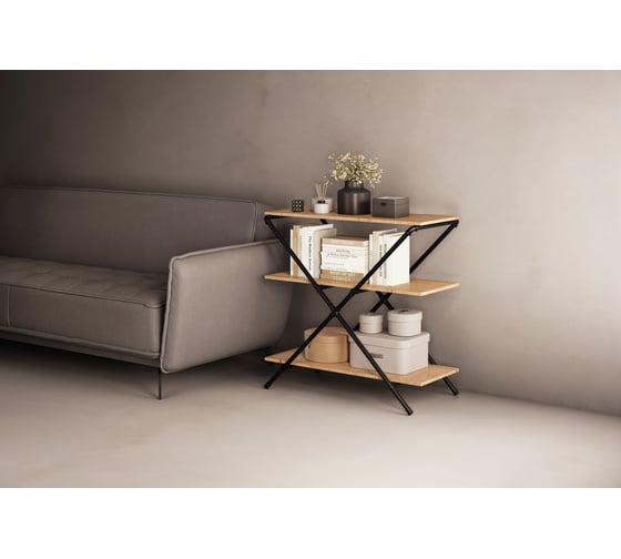 Консоль в стиле Larvij Лофт, 900x805x410 мм, черный / дуб Бунратти, PIPE21BL_BO 1