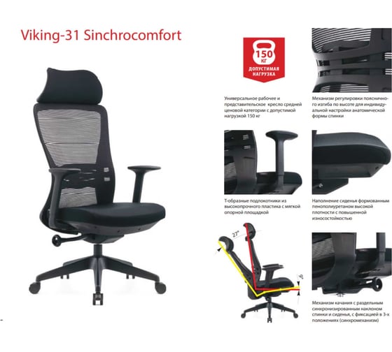 Кресло Хорошие кресла Viking-31 M123-1 сетка черный