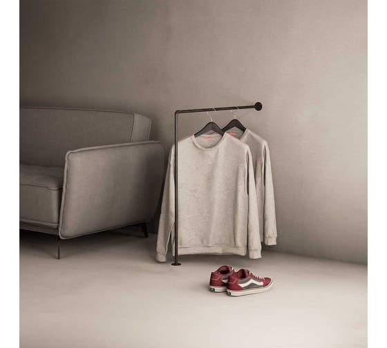 Вешалка-рейл одноуровневая пристенная Larvij в стиле Лофт, 1060x1060 мм, черный, PIPE04BL 1