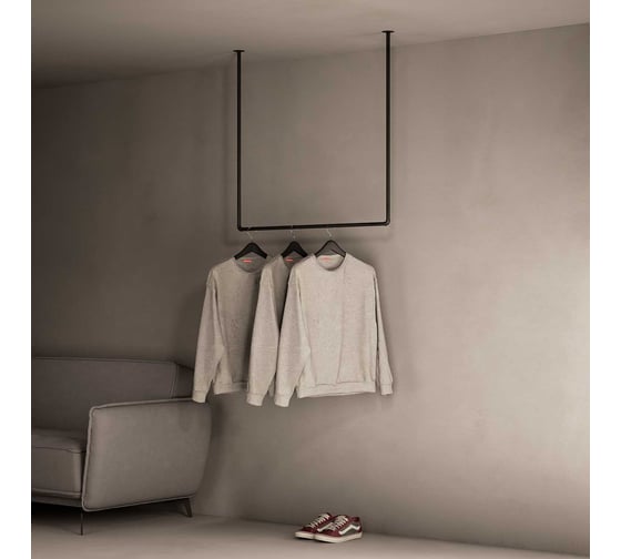 Вешалка-рейл потолочная Larvij в стиле Лофт, 1100x1030 мм, черный, PIPE10BL 1