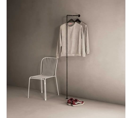 Вешалка-рейл одноуровневая пристенная Larvij в стиле Лофт, 2080x560 мм, черный, PIPE05BL 1