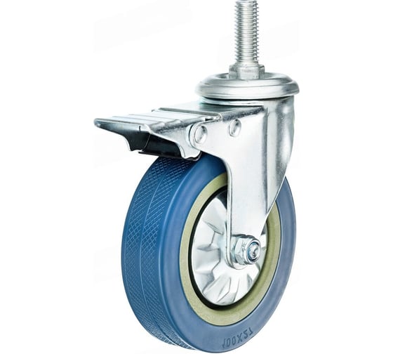 Колесо Tech-Krep апп. поворот, п/п обод, серая резина, подшип.скольж, резьба М12, D100, с тормозом, 4 шт, пакет T 156914 1