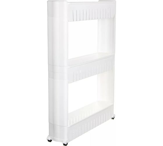 Напольная узкая этажерка VETTA на колесиках, 54x12x72 см, 3 полки с бортиками, пластик, белая 463-987