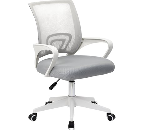 Кресло Cromex Top CH-695W, с подлокотниками, пластик белый, сетка, серое, ткань TW, 533067