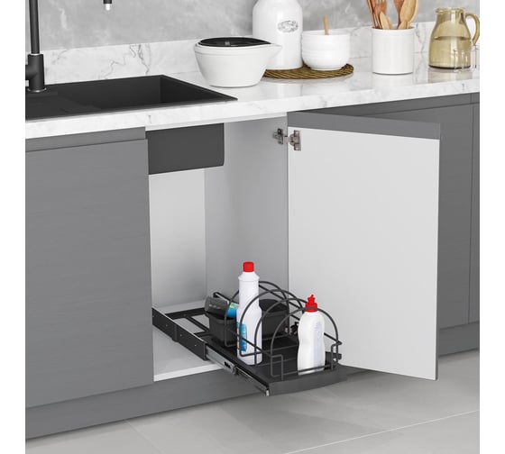 Выдвижная система для моющих средств Starax S-2393-A шир. 350/400, 260х440х245, антрацит 0200284