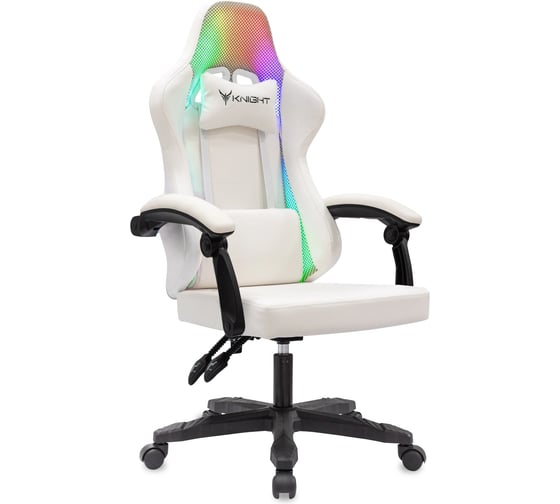 Кресло игровое Бюрократ Knight Wolf RGB белый экокожа/сетка с подголов. крестов. пластик 2102880 1