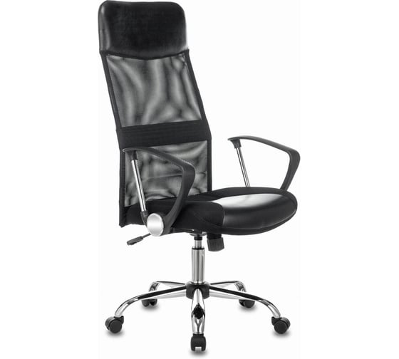 Кресло руководителя Бюрократ CH-600SL черный экокожа/сетка крестов. металл хром 1380230 1