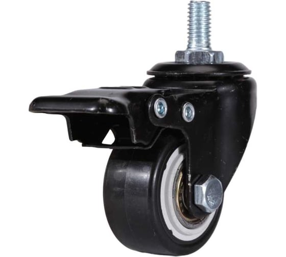 Колесо поворотное Brante 40 мм. на штыре с тормозом черный с двухрядным шариковым подшипником комплект 2 колеса 659132