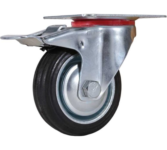 Колесо поворотное на площадке с тормозом Brante 75 мм чёрная резина 107316