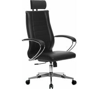 Офисное кресло МЕТТА К-33 хром, кожа, подголовник, сиденье и спинка мягкие, черное 64407
