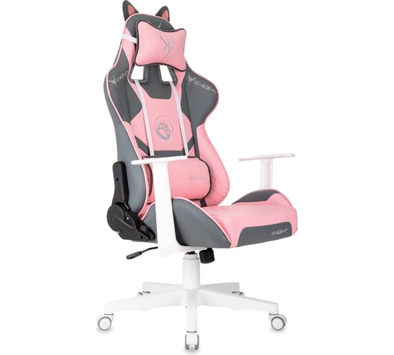 Кресло игровое Бюрократ Knight Catzy серый/розовый экокожа крестов. пластик белый 2026674