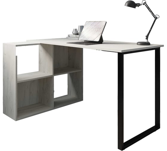 Стол на металлокаркасе и опорном стеллаже Альянс мебель 1350х870х750 Дуб крафт белый/Черный 853695