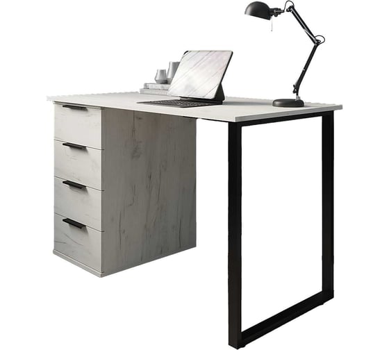 Стол на металлокаркасе и опорной тумбе Альянс мебель 1200х600х750, Дуб крафт белый/Черный 853664