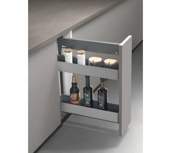 Бутылочница с боковым креплением Mebax Griza series, выдвижной фасад, 200 мм, серый, правая 32022000 00-00003532