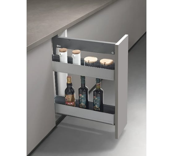 Бутылочница с боковым креплением Mebax Griza series, выдвижной фасад, 200 мм, серый, левая 32012000 00-00003531