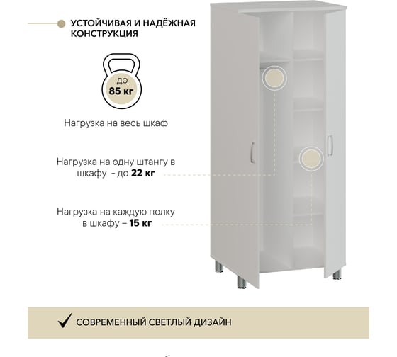 Шкаф комбинированный с рейлом и полками МЕДИЦИНОФФ белый MZ1-SH1-2Б-1Б