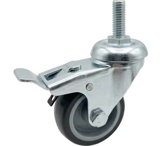 Колесо аппаратное СТЕЛЛА-ТЕХНИК для мебели, поворотное с тормозом (50мм,40кг) серая немаркая резина,полипропилен 3807-50