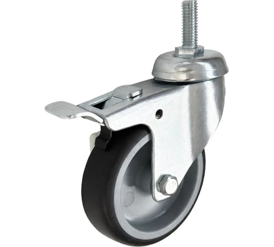 Колесо аппаратное СТЕЛЛА-ТЕХНИК для мебели, поворотное с тормозом (75мм,60кг) серая немаркая резина,полипропилен 3807-75