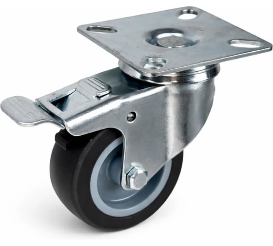 Колесо аппаратное СТЕЛЛА-ТЕХНИК для мебели, поворотное с тормозом (60мм,50кг) серая немаркая резина, полипропилен 3803-60