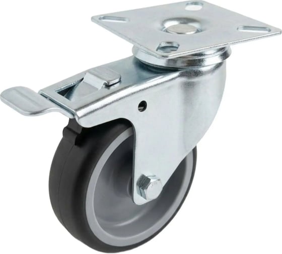 Колесо аппаратное СТЕЛЛА-ТЕХНИК для мебели, поворотное с тормозом (75мм,60кг) серая немаркая резина, полипропилен 3803-75
