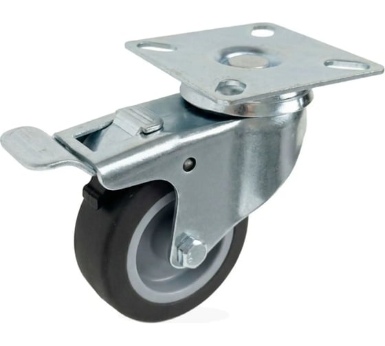 Колесо аппаратное СТЕЛЛА-ТЕХНИК для мебели, поворотное с тормозом (50мм,40кг) серая немаркая резина, полипропилен 3803-50