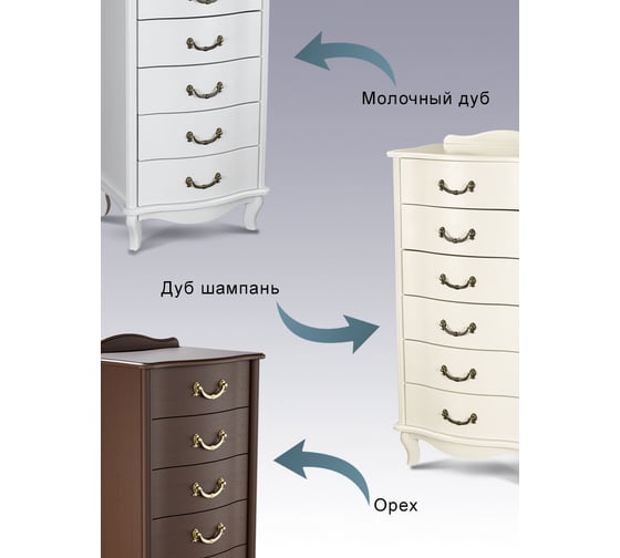Узкий комод Мебелик Джульетта 6 ящиков, молочный дуб 5779