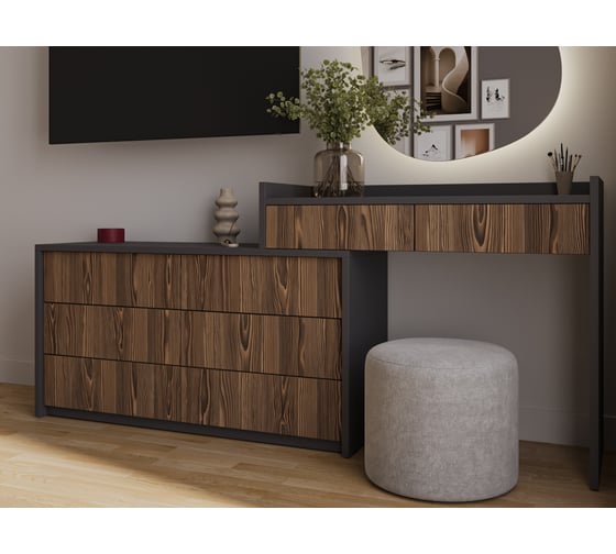 Комод с туалетным столиком 1900 Графит 3612/ Сосна Глэм 4143 1900х400х830 Alternative 66099