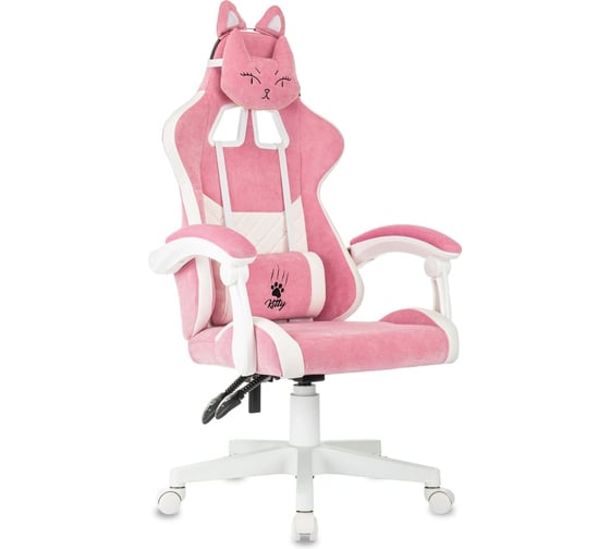 Кресло игровое Бюрократ Knight Kitty/F W Fabric розовое/молочное, пластиковая крестовина, белая подставка для ног 2079448