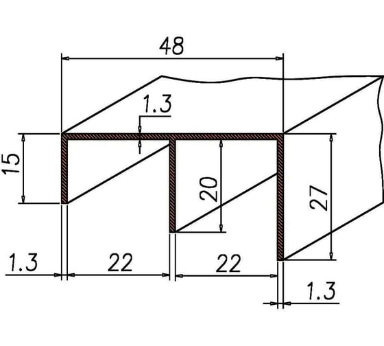 Направляющая для шкафов-купе Левша МС-L60-Н нижний 45 кг, 1200 мм У8-8579
