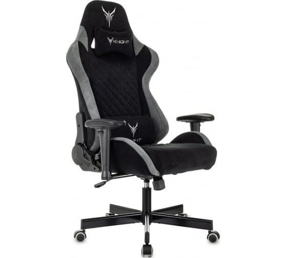 Кресло игровое Бюрократ Knight Regal Fabric черное/серое, искусственная замша, с подголовником, металлическая крестовина 2078563