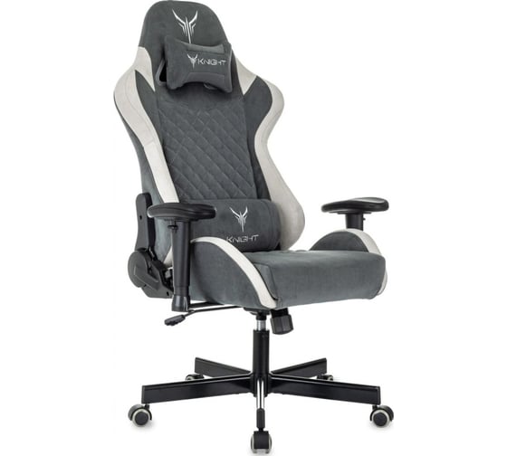 Кресло игровое Бюрократ Knight Regal Fabric светло-серое/серое, искусственная замша, металлическая крестовина 2078990