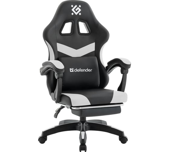 Кресло игровое DEFENDER Runa PRO Черн/бел, PU, класс 2, подножка 64813